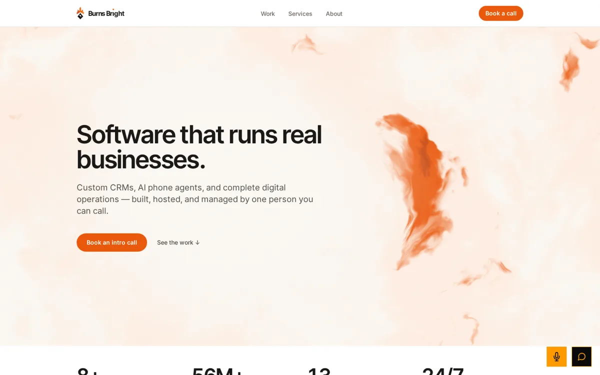 Burns Bright Studio screenshot: custom CRM interface for service businesses.